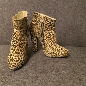 velvety leopard heeled booties
